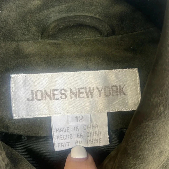 100% Suede Leather Jacket Shacket Womens Size 12 Olive Army Green Jones New York - Picture 6 of 16